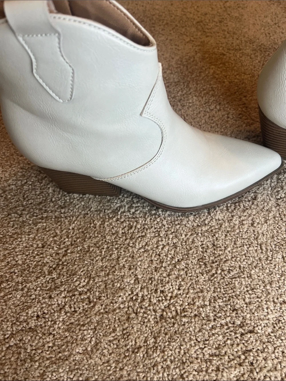 Indigo Cream Pointed Toe Ankle Booties with Side Zip